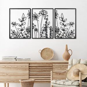 3 Pcs Black Metal Wall Art Minimalist Wall Decor For Bedroom Flowers Decor🐋